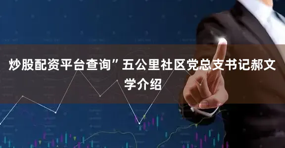 炒股配资平台查询”五公里社区党总支书记郝文学介绍